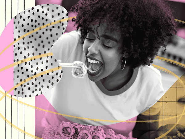 Photo Illustration of woman eating sushi