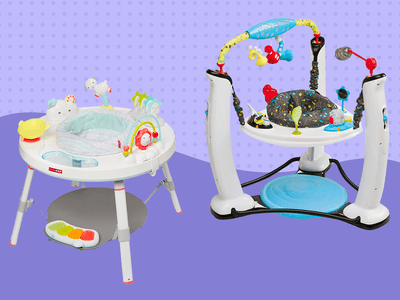 Best baby activity centers collaged against colorful purple background