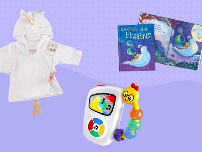 Assortment of recommended items displayed on a two-tone purple patterned background