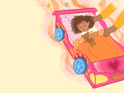 Illustration of toddler in small bed