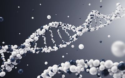 DNA由深色背景的球体构成