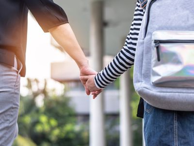 parent walking student to school