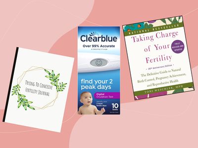 Collage of fertility products we recommend on a pink background