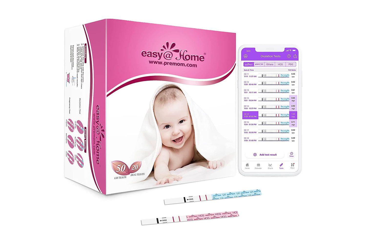 Easy@Home 50 Ovulation Test Strips and 20 Pregnancy Test Strips Combo Kit