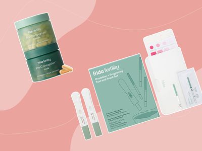 Collage of Frida fertility products we recommend on a pink background