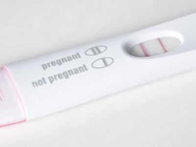 Close-up of a positive pregnancy test