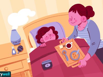 Mother caring for sick child in bed