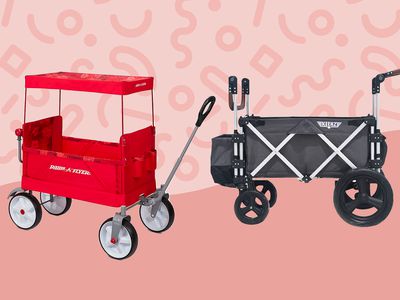 Collage of wagons we recommend for kids on a pink background