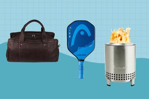 Collage of Father's Day gifts we recommend on a blue background