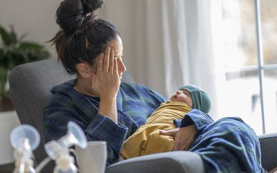 Depressed mom with baby