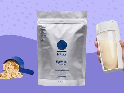 Ritual Essential Prenatal Protein on a purple background