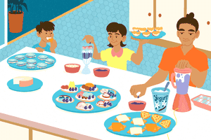 Family eating snacks together