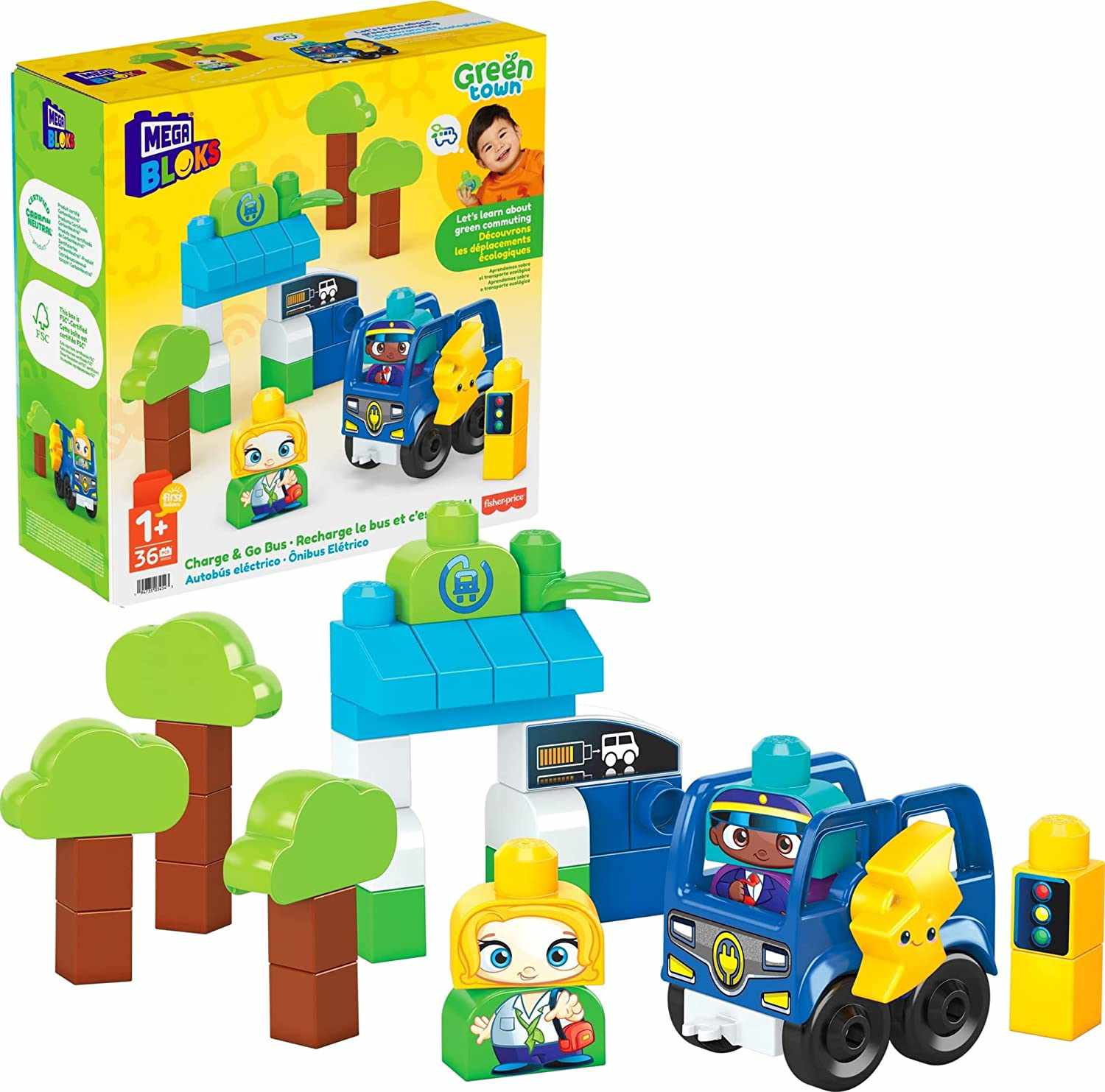 Mega Bloks Green Town Charge & Go Bus Building Set