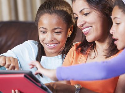 Family using digital tablet