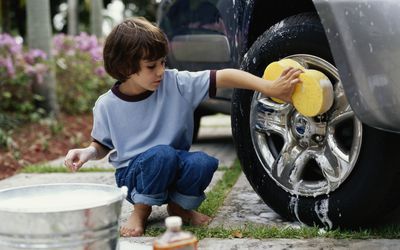 boy doing chores