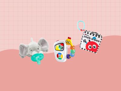 Three gifts for three-month-olds on a pink background