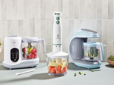 Best baby food makers displayed on a countertop in front of a tiled wall