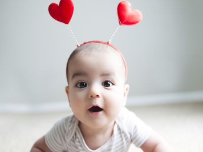 Baby wearing a heart headband