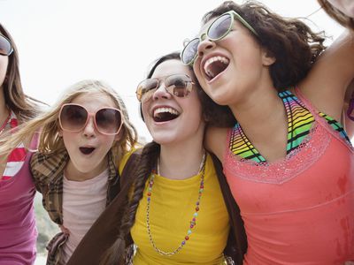 Portrait of a group of teenage girls laughing