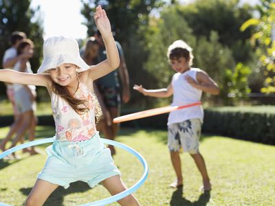 Kids playing with hula hoops