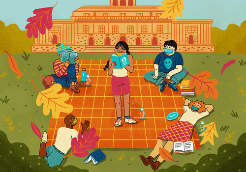 socially distant gathering on college campus