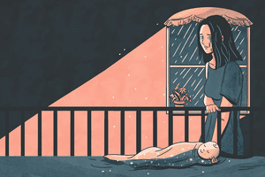 可怜的母亲在她的脖子上死去了