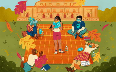 socially distant gathering on college campus