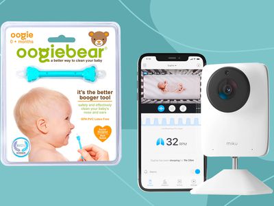 Oogiebear Nose and Ear Cleaner and Miku Smart Baby Monitor displayed on a blue patterned background