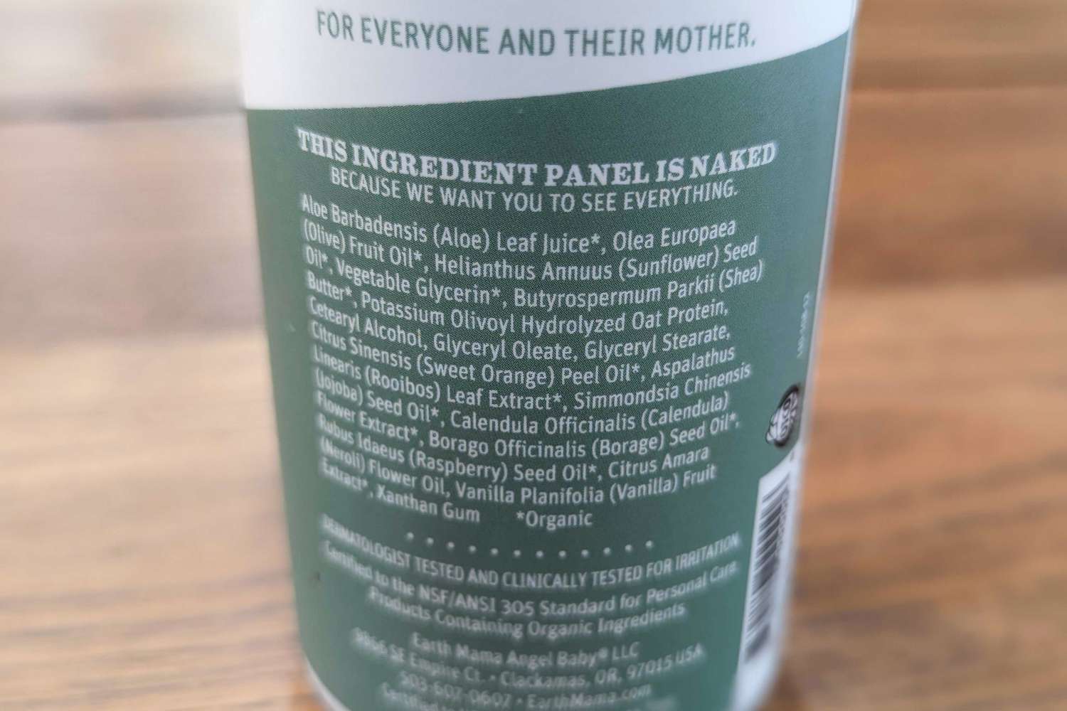 Closer view of Earth Mama Organics Belly Butter ingredient details