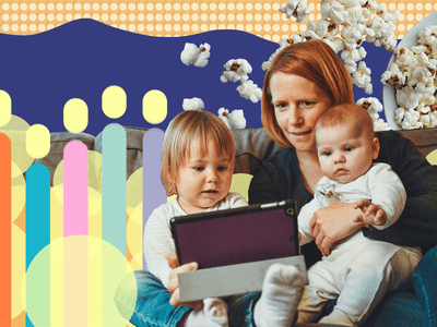 Photo illustration of family watching Hanukkah movies