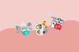 Three gifts for three-month-olds on a pink background