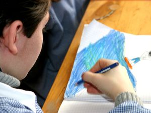 tween drawing picture with colored pencils