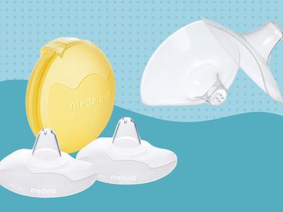 Medela Contact Nipple Shields displayed on a two-tone blue patterned background