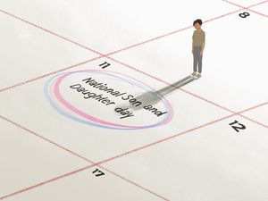 一个孩子站在日历上的插图