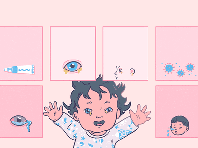 患有红眼病的婴儿插画