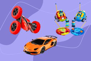 Collage of remote control cars we recommend on a purple background