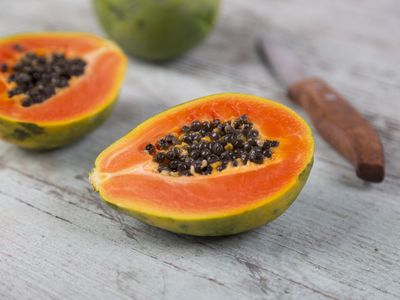 two pieces of cut papaya