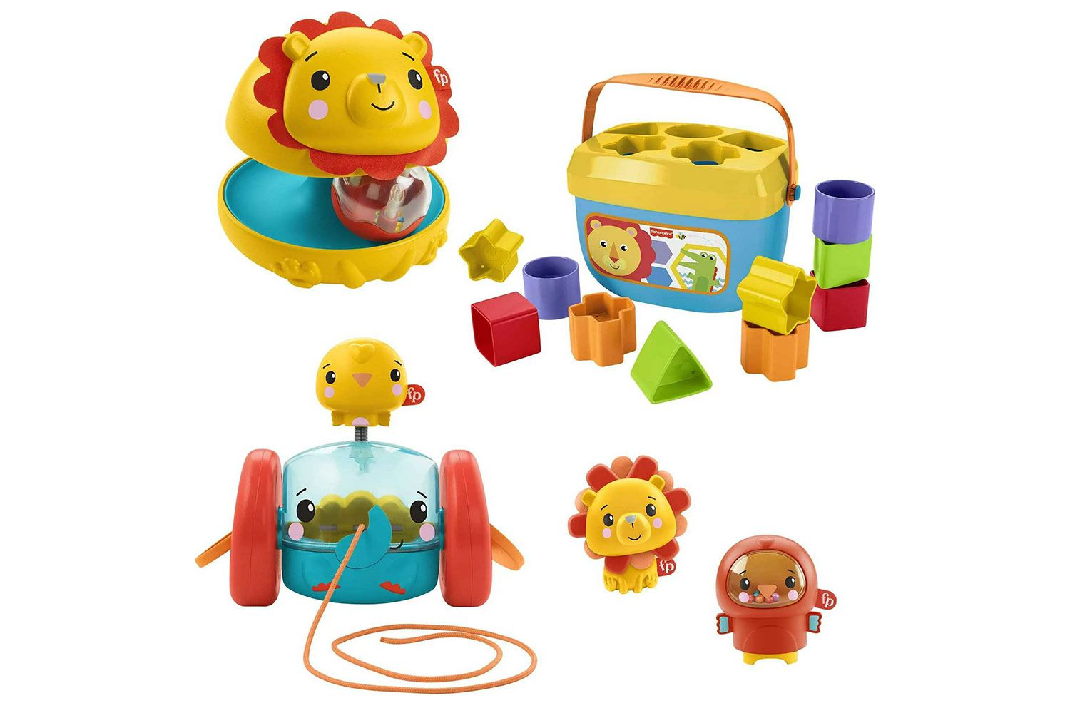 Fisher-Price Busy Buddies Gift Set, 5 Animal-Themed Sensory Toys for Infants, Sorting Blocks